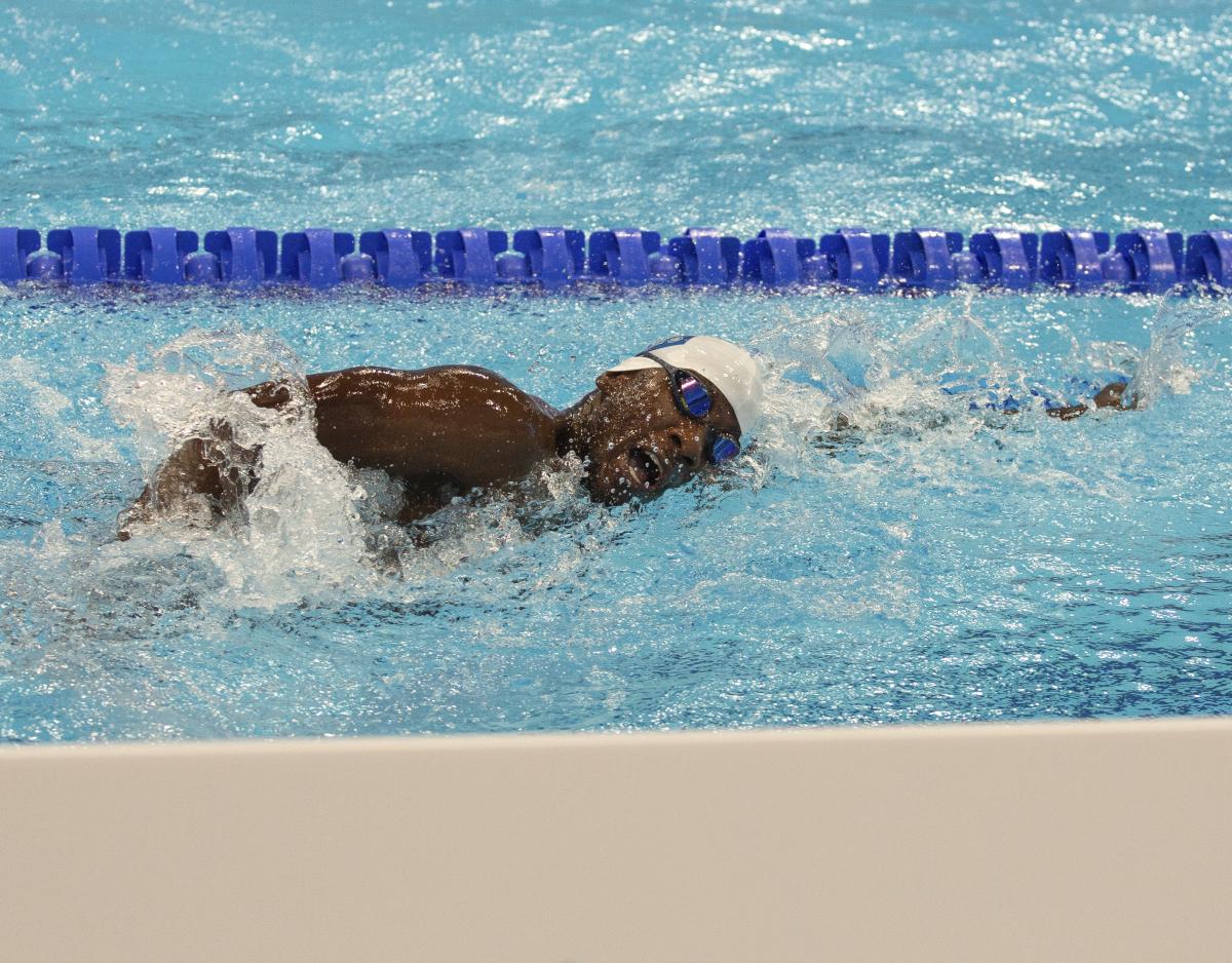 Namibian swimmer Mateus Angula in the pool