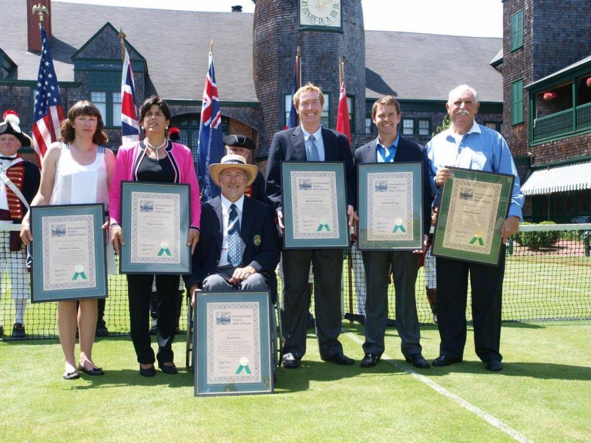 Brad Parks and the International Tennis Hall of Fame Class of 2010 A picture of 4 men and 2 women posing for a picture