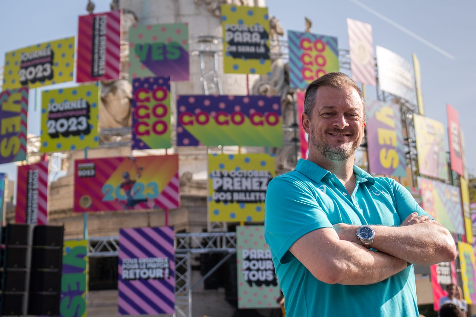 IPC President Andrew Parsons poses for a photo during Paris 2024 Paralympic Day