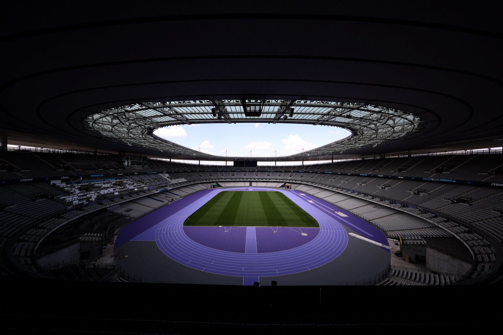 A view of the purple track of the Stade de France in Paris