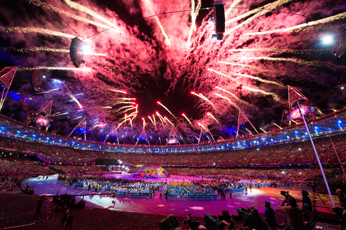 A picture of a firework in a stadium