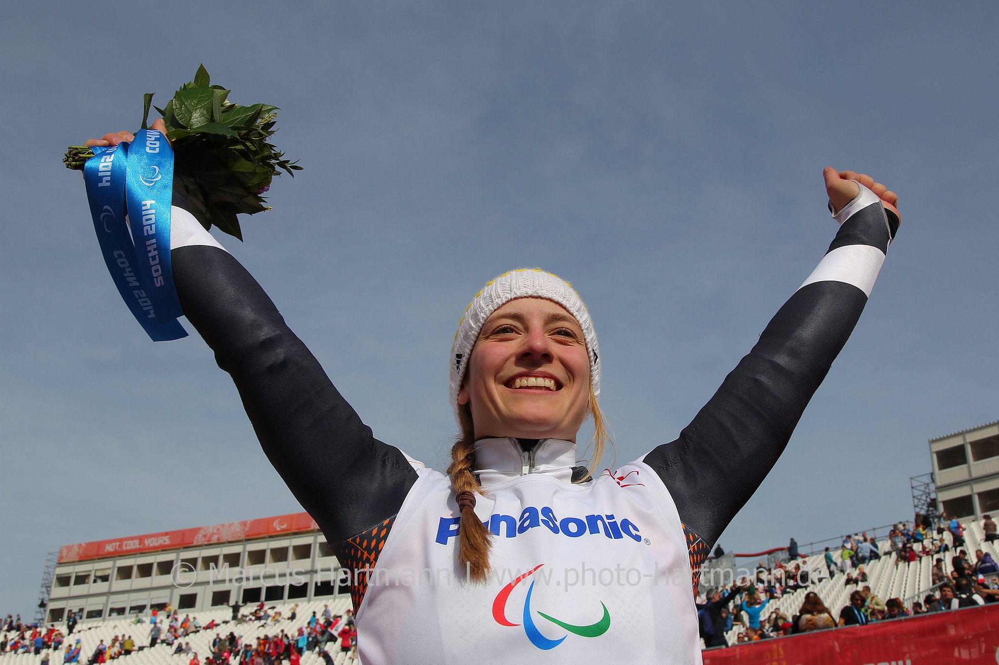Anna Schaffelhuber, Germany celebrates her gold medal in the women's super-G 