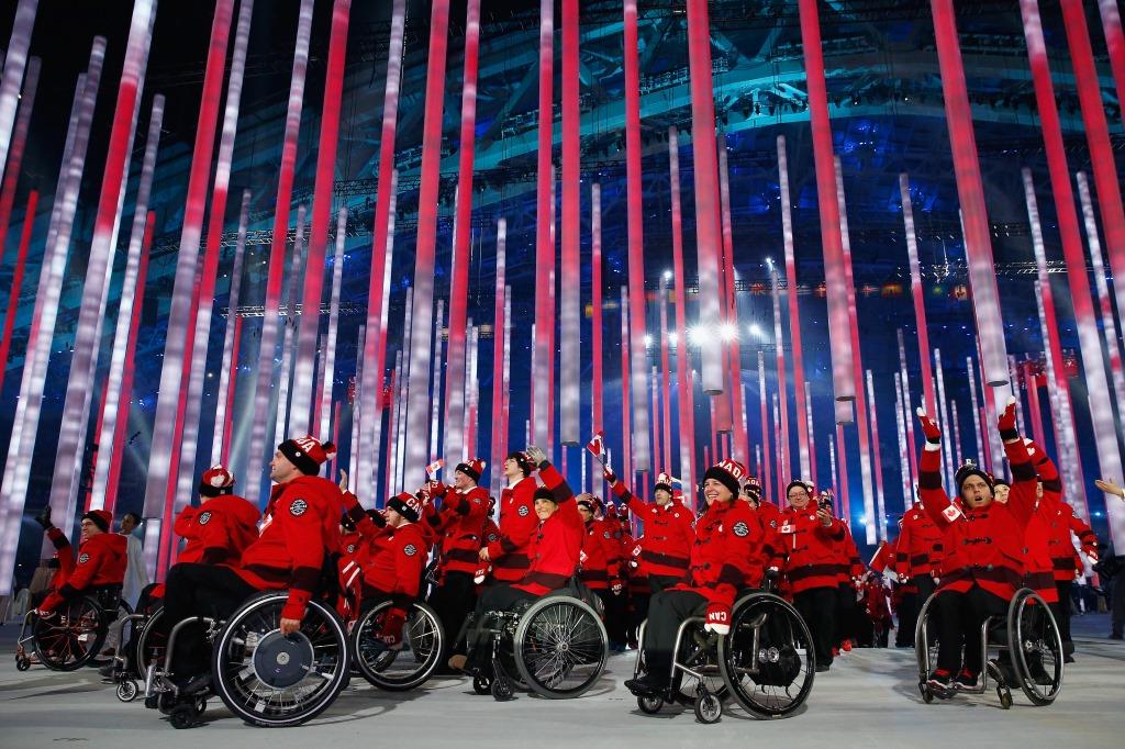 Canada enters the arena during the Opening Ceremony of the Sochi 2014 Paralympic Winter Games at Fisht Olympic Stadium on March 7, 2014 in Sochi, Russia.