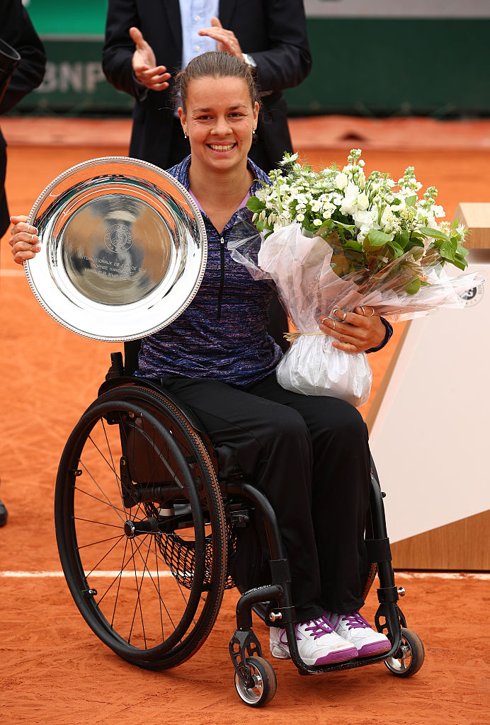 Dutch player Buis with singles trophy at Roland Garros