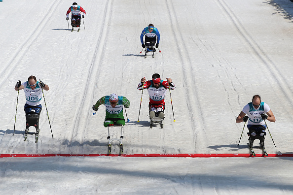 Cross-country skiing sitting event finishing