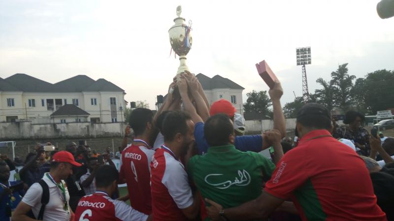 Moroccan players lift the African Championships trophy