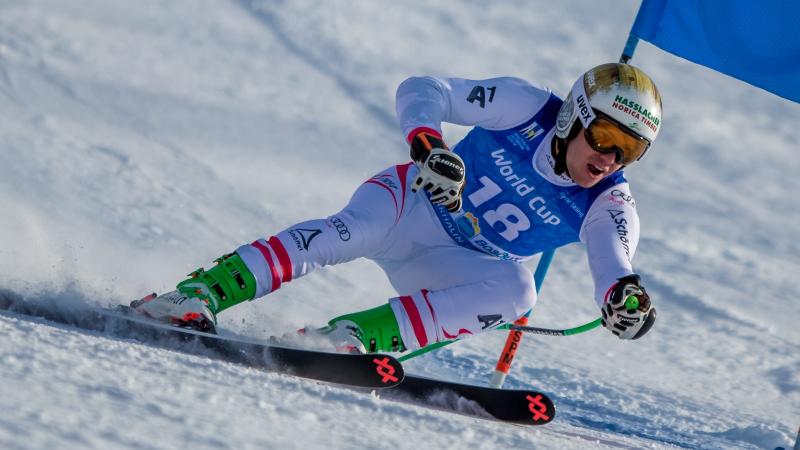 A male skier competing