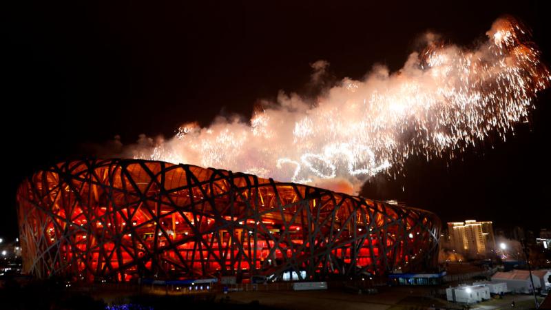 Firework coming out of the main venue of the Beijing 2022 Paralympic Games