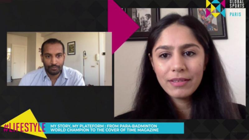 Screen shot of Indian female athlete being interviewed