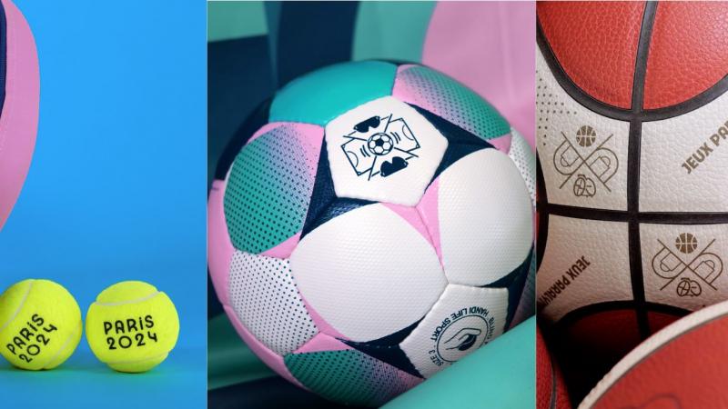 A collaged photo of three sport equipment to be used at Paris 2024