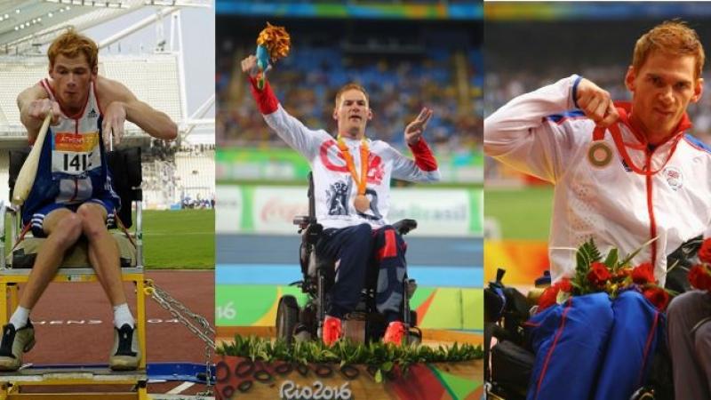 A collage of three photos of a Para athletics club thrower
