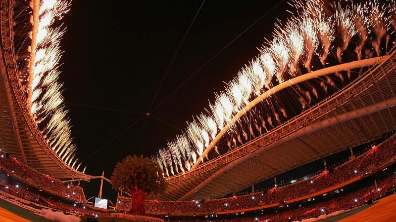 A picture of a firework in a stadium