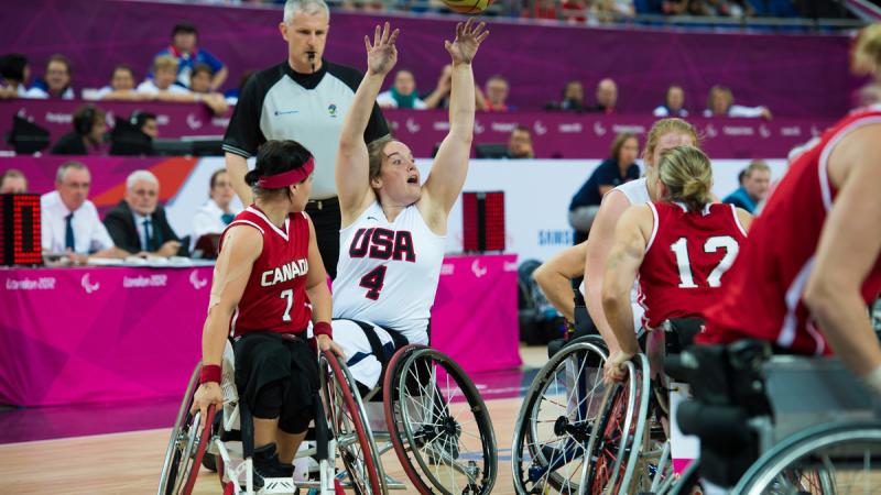 Wheelchair basketball players during a game