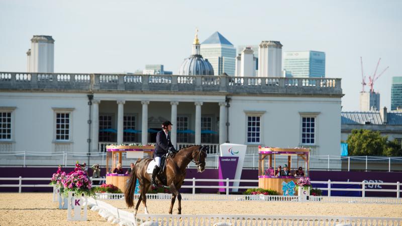 Pepo Puch, Austria, during the Mixed Dressage - Freestyle grade Ib at the London 2012 Paralympic Games.