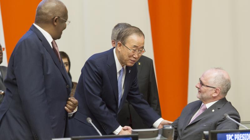 IPC President Sir Philip Craven and UN Secretary General Ban Ki-Moon at the United Nations headquarters in New York, USA