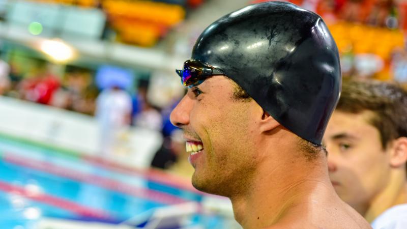 Close up of man with swim cap