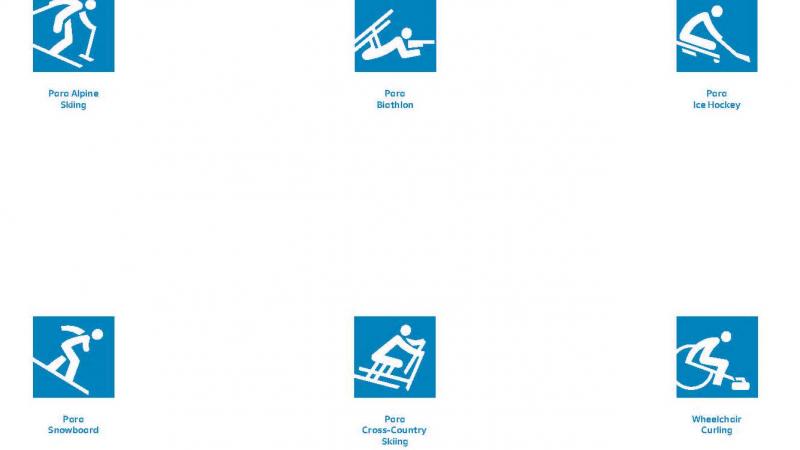 The official sport pictograms for the PyeongChang 2018 Paralympic Winter Games.