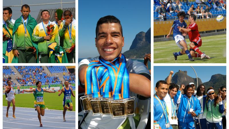 a group of athletes competing in Para sport and showing off their medals