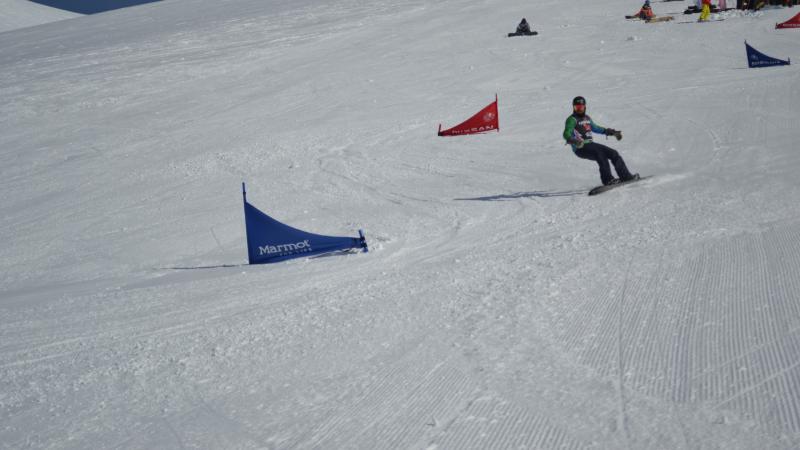 a Para snowboarder on the slopes