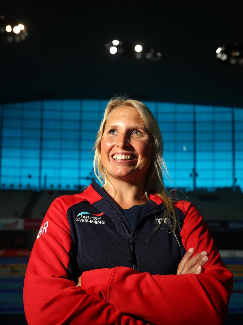 Photo portrait of British swimmer inside venue