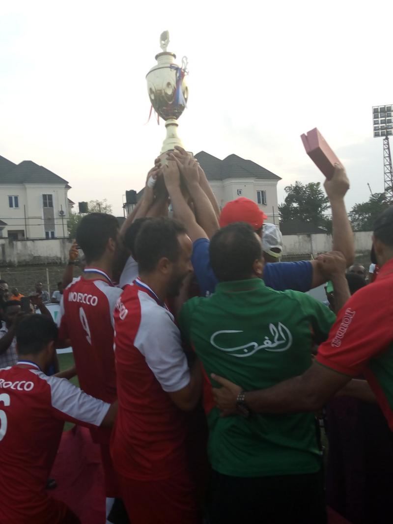 Moroccan players lift the African Championships trophy