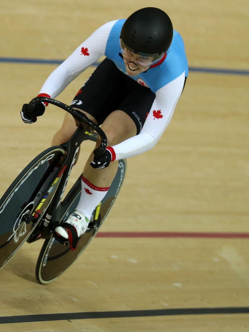Canadian cyclist Kate O’Brien competing on the track