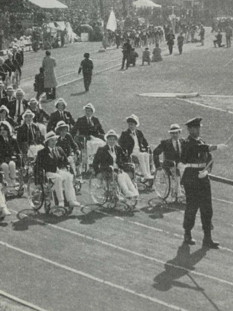 The British team enters the stadium at the Opening Ceremony of the Tokyo 1964 Paralympic Games