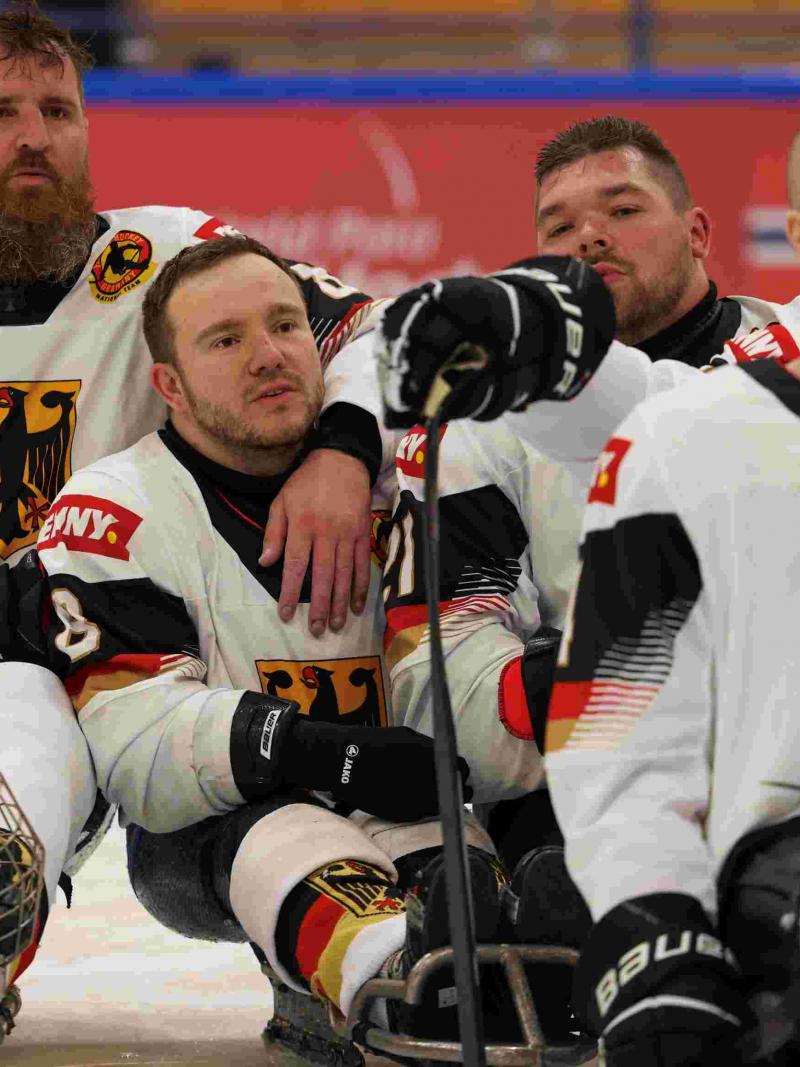 Players during a Para ice hockey match