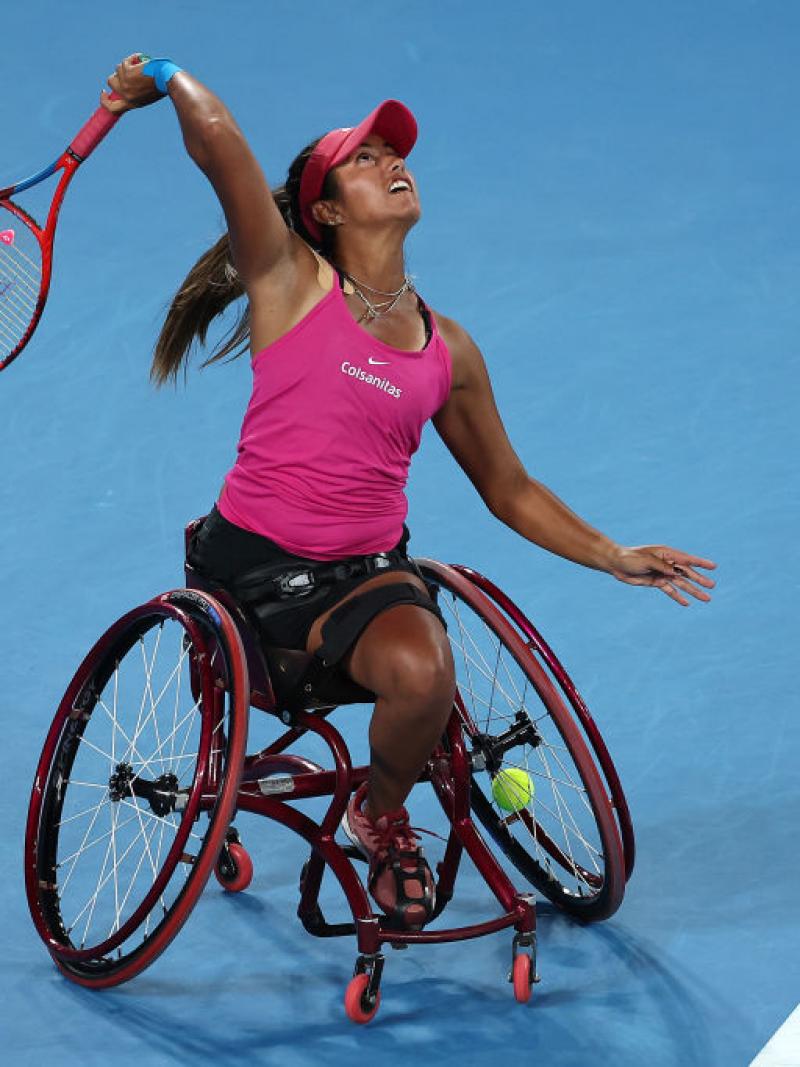 Angelica Bernal of Colombia serves in a match