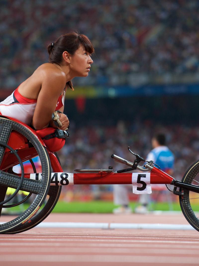 Chantal Petitclerc concentrating before race in Beijing