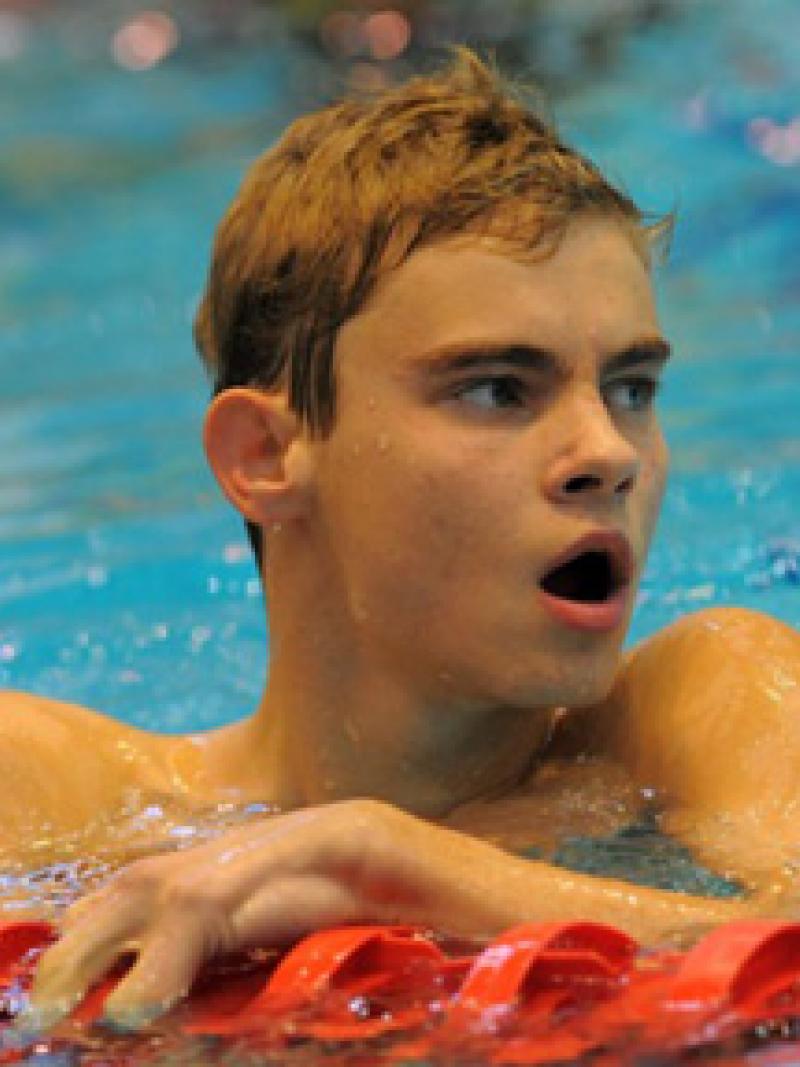 Yevheniy Bohodayko in the pool after a race