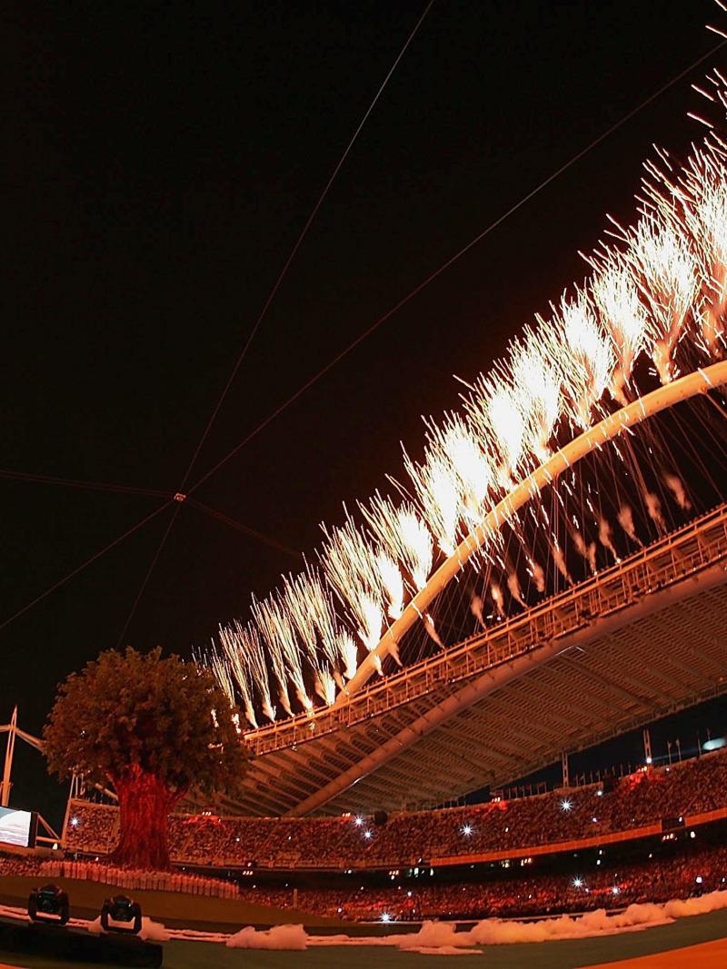 A picture of a firework in a stadium