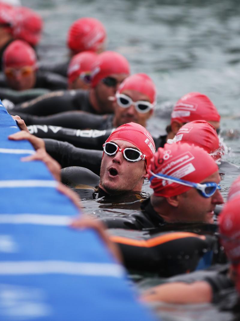 A picture of men ready to swim 