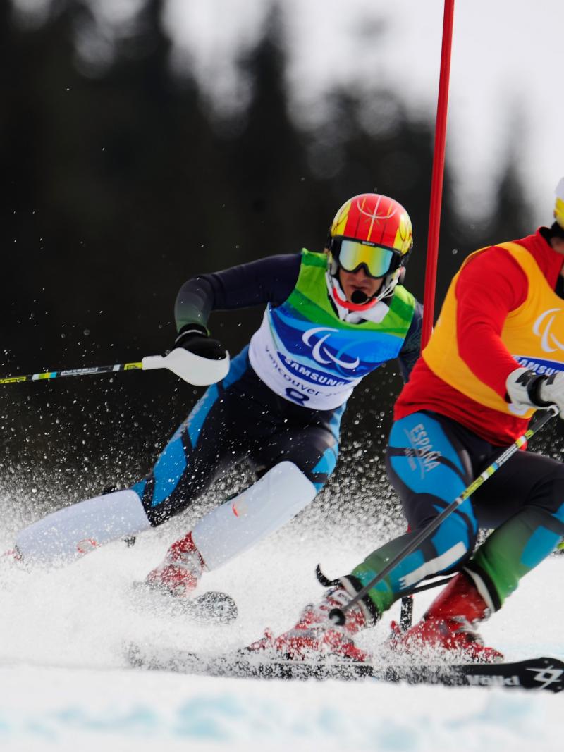 Jon Santacana Maiztegui of Spain and his guide Miguel Galindo Garces compete in Vancouver