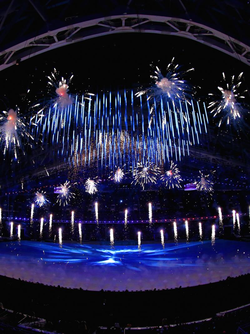 Fireworks go off to mark the beginning of the Opening Ceremony of the Sochi 2014 Paralympic Winter Games