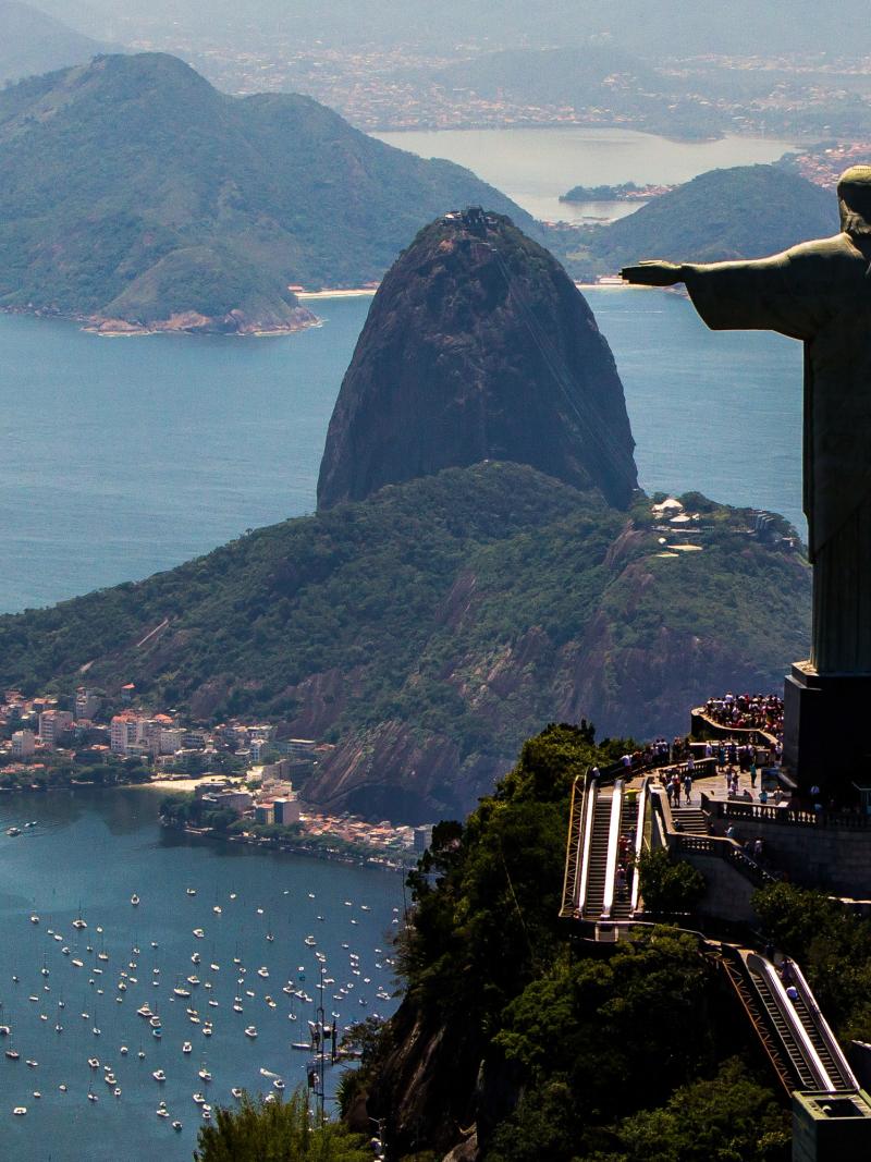 A spectacular view of with Christ the Redeemer and Sugar Loaf in Rio de Janeiro, Brazil. 