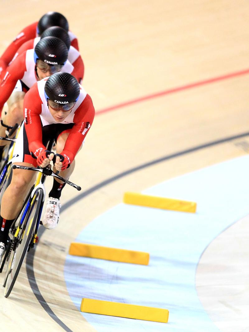 A Canadian athlete tests the Cisco Milton Pan Am/Parapan Am Velodrome