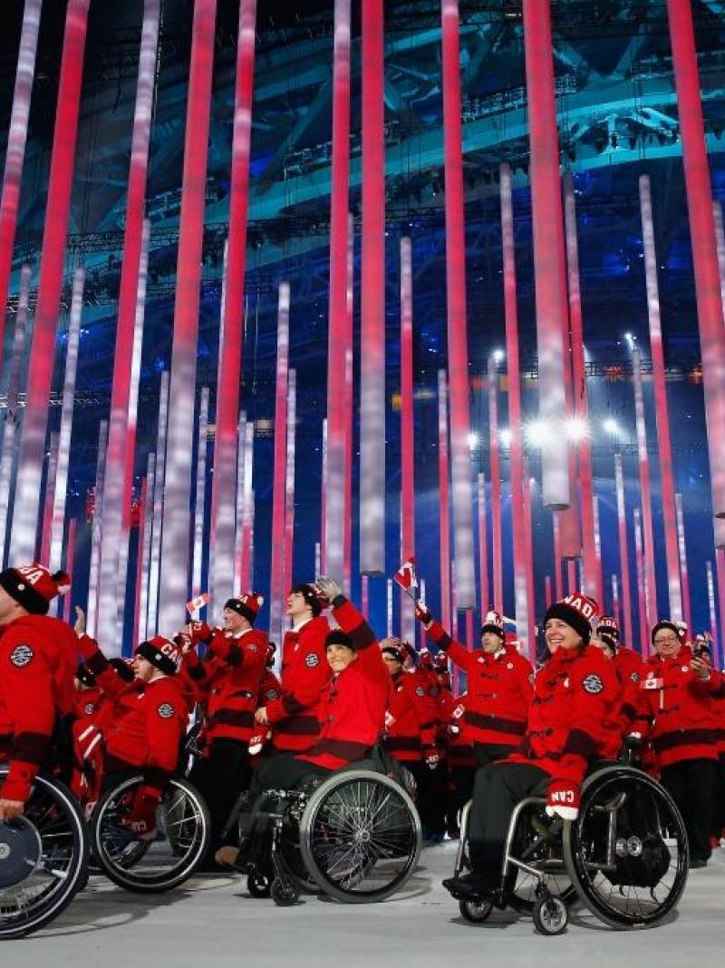 Canada enters the arena during the Opening Ceremony of the Sochi 2014 Paralympic Winter Games at Fisht Olympic Stadium on March 7, 2014 in Sochi, Russia.