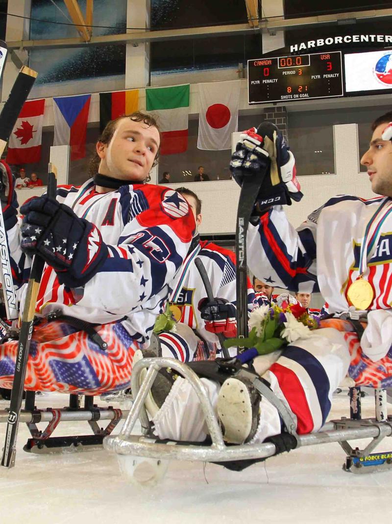 USA v Canada at the Harborcenter in Buffalo, NY. May 3, 2015. Gold Medal Game - 2015 IPC Ice Sledge Hockey World Championships A-Pool. Photo by Bill Wippert