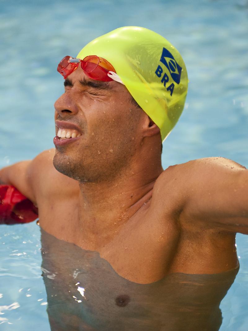 A swimmer swims