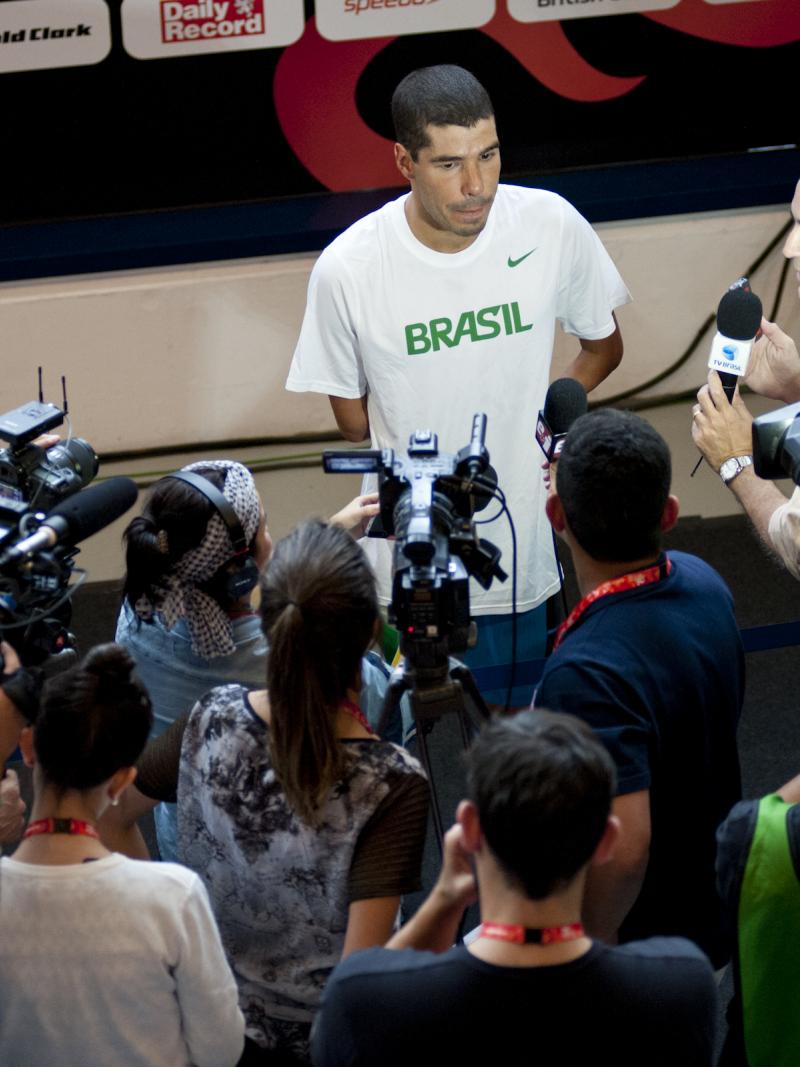 Daniel Dias of Brazil at the 2015 IPC Swimming World Championships in Glasgow, Great Britain, in the mixed zone.
