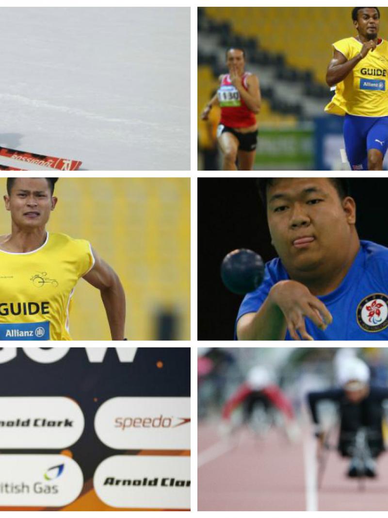 Collage of six images showing athletes