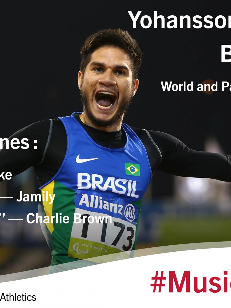 The Brazilian sprinter gives his three favourite songs: •Campeao Vencedor- Jamily; Pontes Indestrutiveis - Charlie Brown; Hotline Bling – Drake