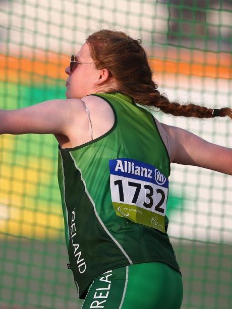 Noelle Lenihan of Ireland competes in the women's discus F38 final at the 2015 IPC Athletics World Championships in Doha, Qatar. 