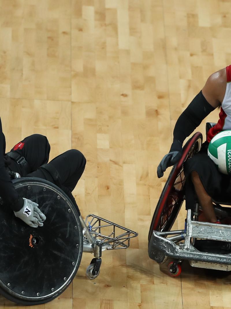 Daisuke Ikezaki in action during the Men's Wheelchair Rugby Bronze Medal match.