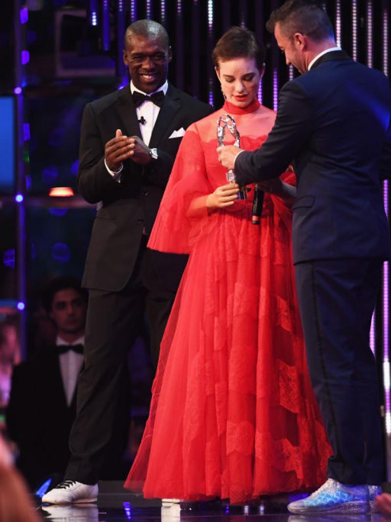 Laureus Academy member Alessandro Del Piero hands the Laureus World Sportsperson of the Year with a Disability Award to winner Fencer Beatrice Vio of Italy during the 2017 Laureus World Sports Awards.