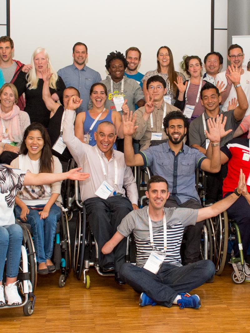 Athletes pose for a group photo at the first IPC Athletes Forum in Duisburg.