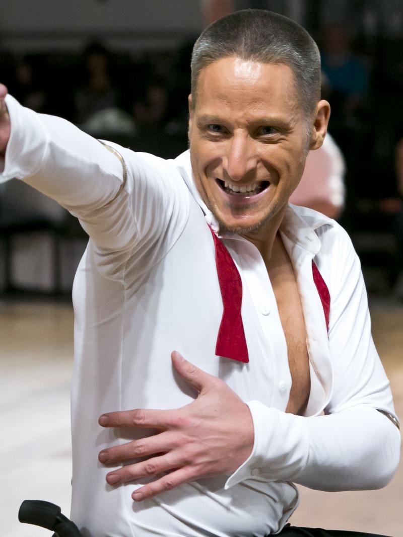 male wheelchair dancer poses for camera