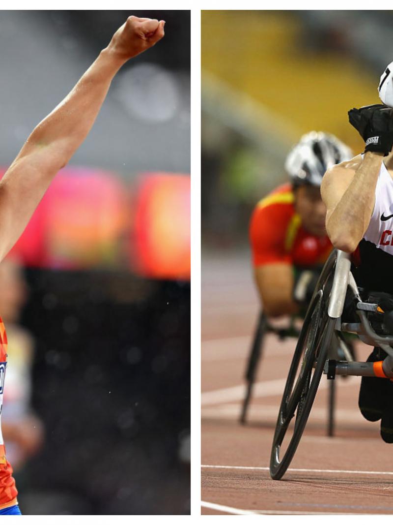 two Para athletes celebrate winning races