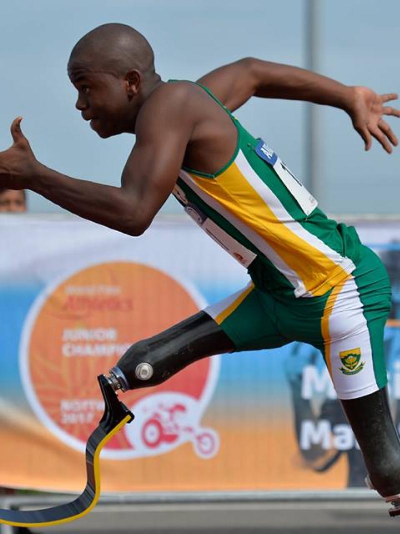 Man with double blades sprints